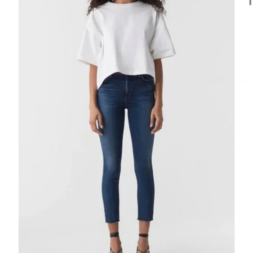 Agolde Sophie Crop Raw Hem Dark Blue Denim Jeans 29